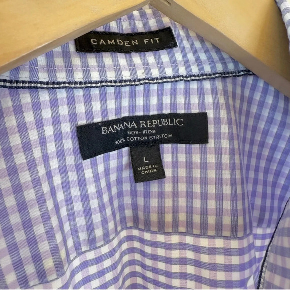 Banana Republic Men's L Camden Fit Purple Check Long Sleeve Button-Up Shirt - Picture 8 of 14